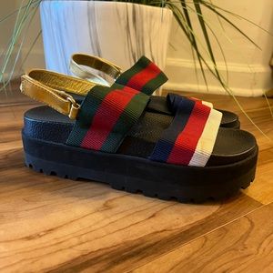 Gucci platform sandals with signature Gucci colors strips